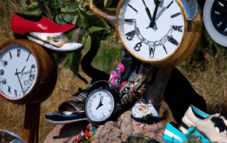 DALL·E 2023 06 13 18.45.02 dali uhren auf insel gruen bewachsener insel mit schuhen kleidung uhren und preisschildern Hourly Updates for Google Merchant Center