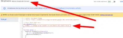 Kopieren Sie das Skript nach Google Ads