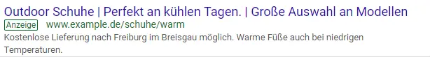 Google Ads Anzeige mit Anpassungsdaten Vorschau